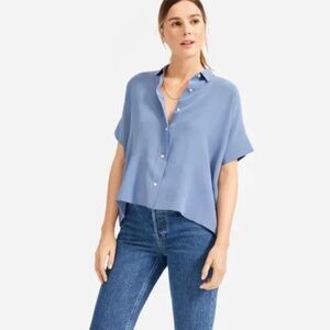 Everlane The Clean Silk Short-Sleeve Square Shirt - French Blue